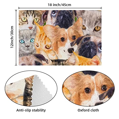 Manteles individuales antideslizantes de 30,5 x 45,7 cm, divertidos gatos y perros, resistentes a las manchas, lavables de tela Oxford