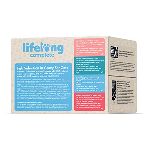 Marca Amazon - Lifelong Alimento completo para gatos adultos - Collección Mar (24 x 85gr)