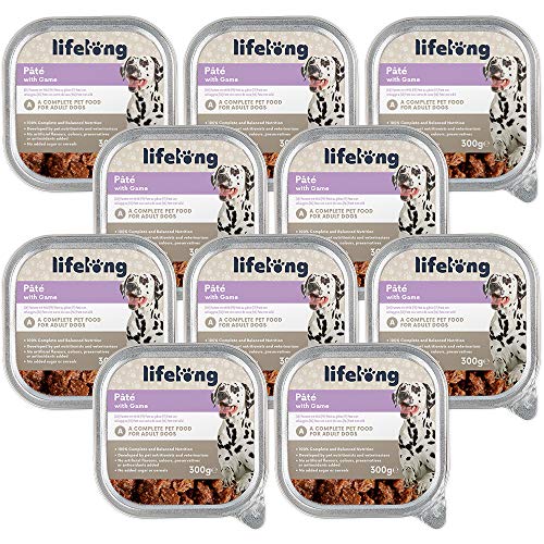 Marca Amazon - Lifelong Dog Food - Paté con carne de caza, Paquete de 10 x 300g