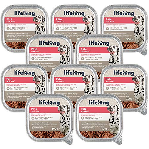 Marca Amazon - Lifelong Dog Food - Paté con vacuno, Paquete de 10 x 300g