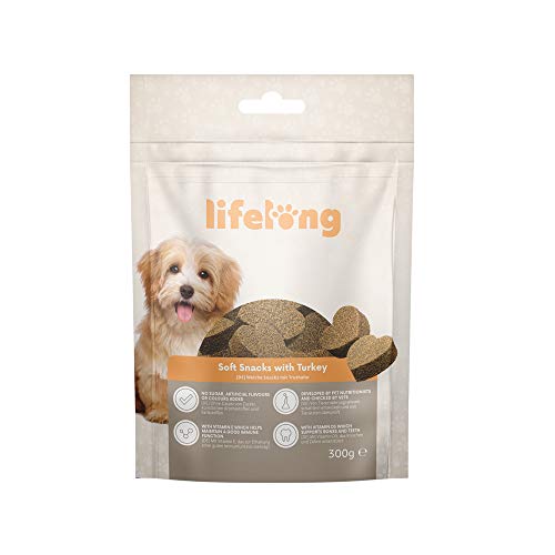 Marca Amazon - Lifelong - Treats para perros, ricos en proteínas, con pavo (4 packs x 300gr)