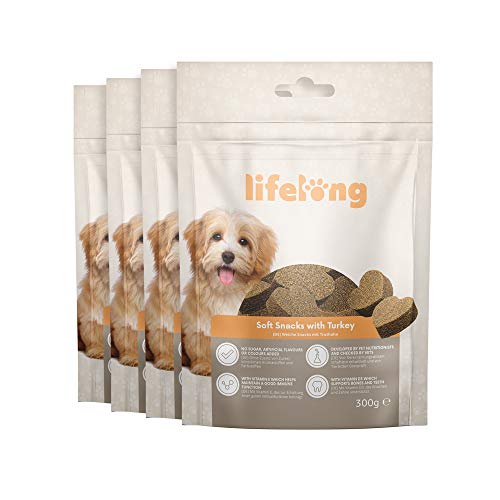 Marca Amazon - Lifelong - Treats para perros, ricos en proteínas, con pavo (4 packs x 300gr)