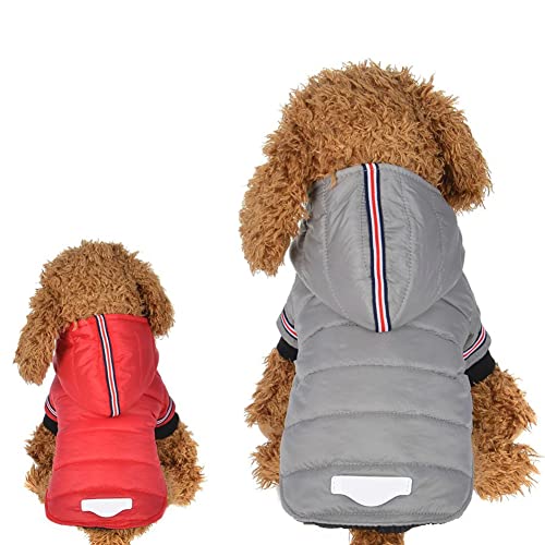 MARITOWN Abrigos para Perros Impermeables Abrigo para Perros pequeños con Patas Chaqueta para Perros Jersey de Lana para Perros Ropa para Perros pequeños con Capucha Pequeña Mediana Rojo Gris