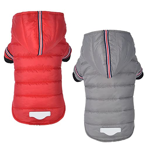MARITOWN Abrigos para Perros Impermeables Abrigo para Perros pequeños con Patas Chaqueta para Perros Jersey de Lana para Perros Ropa para Perros pequeños con Capucha Pequeña Mediana Rojo Gris