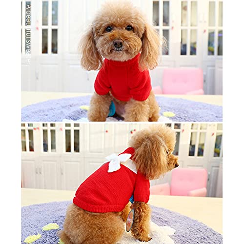 MARITOWN Suéteres para Perros Jersey de Lana para Perros con Patas Abrigo para Perros Ropa de Cachorro con Lazo Decorar Rojo Rosa para Navidad para Perros pequeños medianos