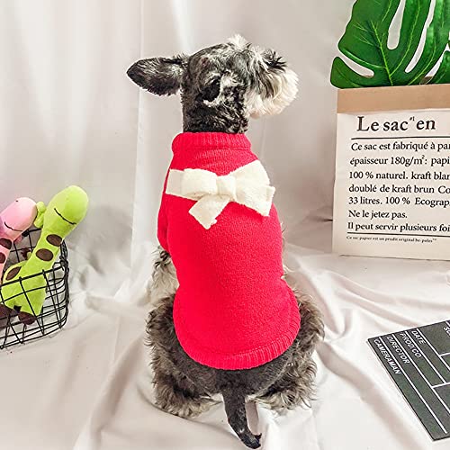 MARITOWN Suéteres para Perros Jersey de Lana para Perros con Patas Abrigo para Perros Ropa de Cachorro con Lazo Decorar Rojo Rosa para Navidad para Perros pequeños medianos