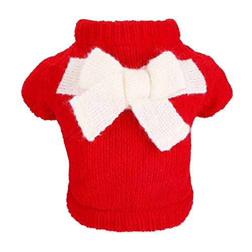 MARITOWN Suéteres para Perros Jersey de Lana para Perros con Patas Abrigo para Perros Ropa de Cachorro con Lazo Decorar Rojo Rosa para Navidad para Perros pequeños medianos