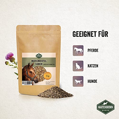 Martenbrown® Semillas de cardo mariano para desintoxicación hepática y metabolismo para caballos, perros y gatos, semillas completas de cardo mariano sin aditivos, producto 100% natural (5 kg)