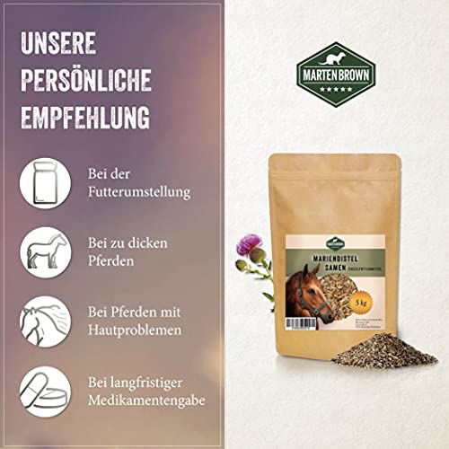 Martenbrown® Semillas de cardo mariano para desintoxicación hepática y metabolismo para caballos, perros y gatos, semillas completas de cardo mariano sin aditivos, producto 100% natural (5 kg)