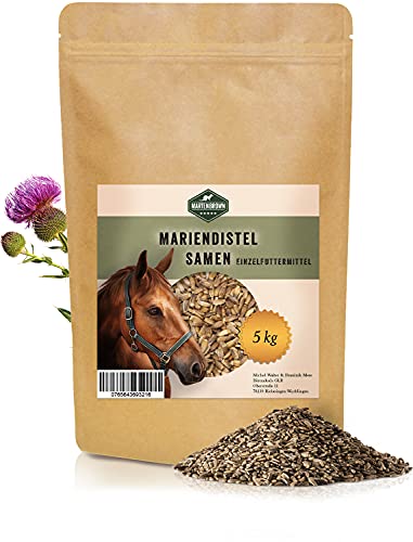 Martenbrown® Semillas de cardo mariano para desintoxicación hepática y metabolismo para caballos, perros y gatos, semillas completas de cardo mariano sin aditivos, producto 100% natural (5 kg)
