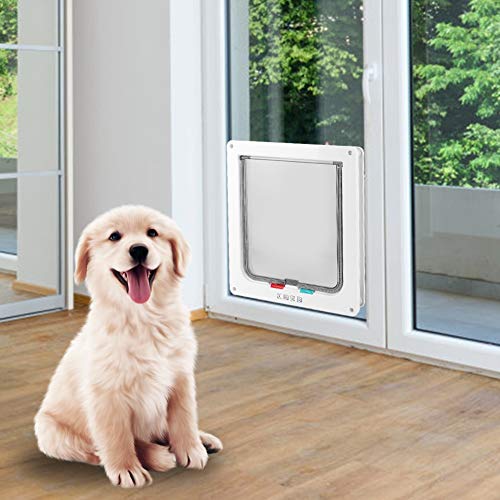 Mascota Gato Perro Puerta abatible Cuadrado ABS Interruptor acrílico controlable Puerta para mascotas Puertas con cerradura de 4 vías con cierre magnético para perros Cachorros Gatos Gatitos
