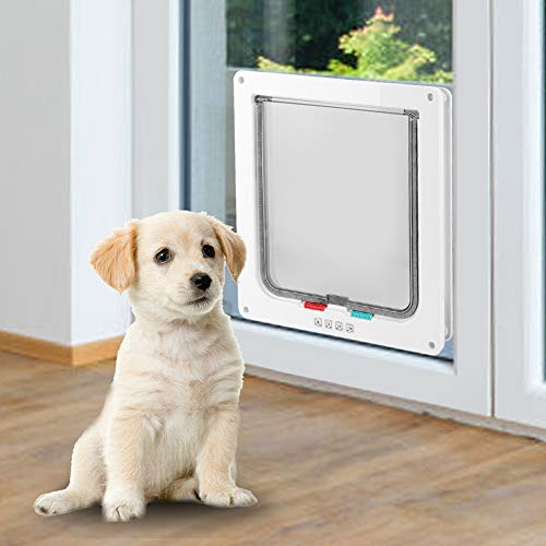 Mascota Gato Perro Puerta abatible Cuadrado ABS Interruptor acrílico controlable Puerta para mascotas Puertas con cerradura de 4 vías con cierre magnético para perros Cachorros Gatos Gatitos