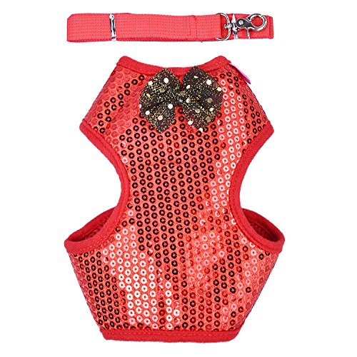 Mascota Perro Chaleco Arnés de pecho moda Bling cachorro gatito gato camiseta plomo correa de 125 cm