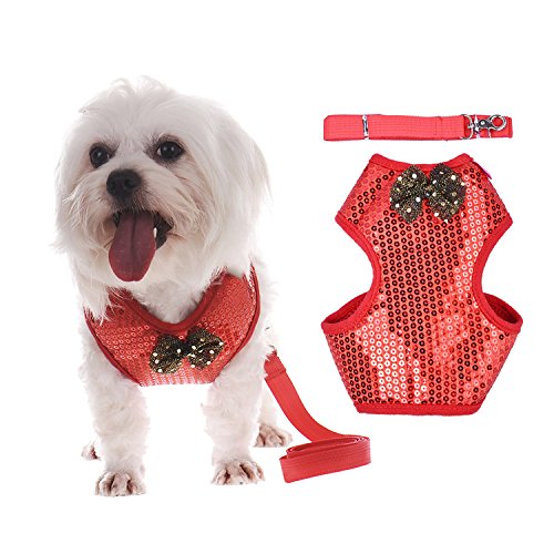 Mascota Perro Chaleco Arnés de pecho moda Bling cachorro gatito gato camiseta plomo correa de 125 cm