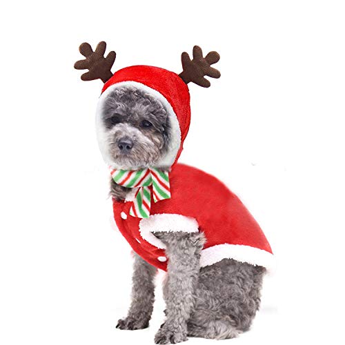 Mascota Perro Ropa de Navidad Papá Noel Montar Ciervo Chaqueta Chaqueta Ropa de Navidad para Mascotas Ropa para Perros Perros pequeños-Peluche de asta_XXL