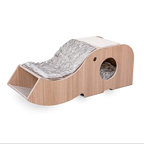 Mc Haus Fluffy Cat House, Casa para Gatos, Rascador, Diseño Moderno, Cojín Extraíble, Color Madera