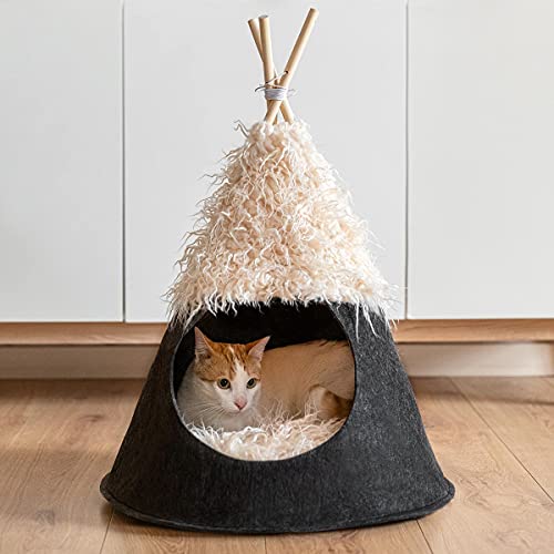Mc Haus Tipi Cat, Tienda de Campaña para Mascotas, Color Negro y Beige, 50x50x65cm