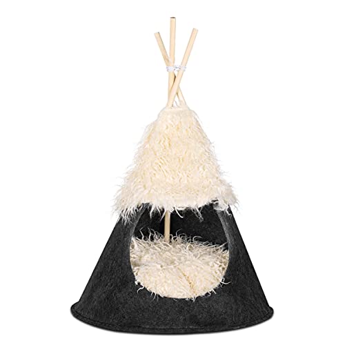 Mc Haus Tipi Cat, Tienda de Campaña para Mascotas, Color Negro y Beige, 50x50x65cm