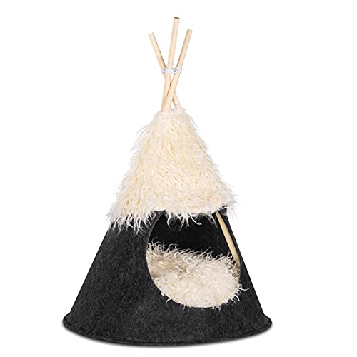 Mc Haus Tipi Cat, Tienda de Campaña para Mascotas, Color Negro y Beige, 50x50x65cm