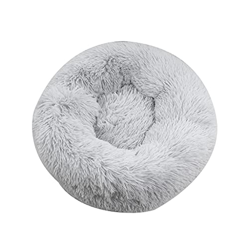 MEIBAOGE Cojín de Cama para Perros y Gatos Alfombrilla de Felpa Redonda Sofá Casa para aliviar Las articulaciones Mejor sueño Lavable a máquina, Cojín de Cama-Gris Claro-M