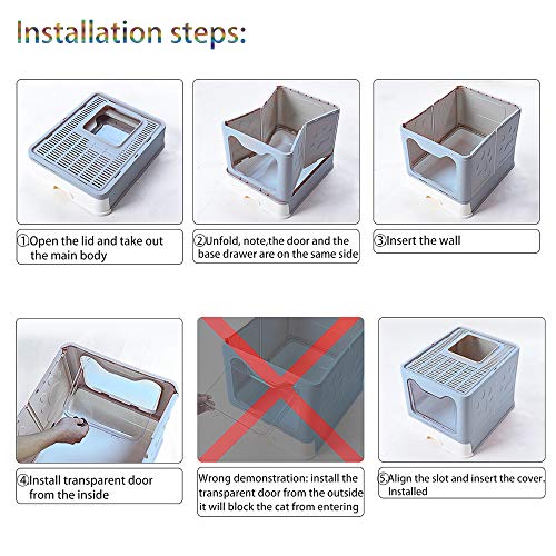 Meipire - Caja plegable para gatos, entrada frontal (con panel de puerta) y salida superior, súper grande, espacio para gatos con bandejas extraíbles+cucharadas de basura (gris)