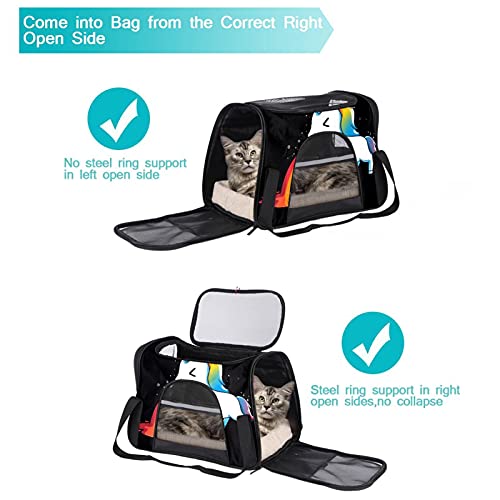 MEITD Portagatos, transportador de viaje para gatos, para perros, cachorro, cómodo, portátil, plegable, bolsa para mascotas, aprobada por aerolínea, unicornio, escupir arco iris
