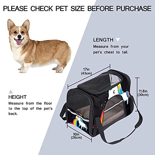 MEITD Portagatos, transportador de viaje para gatos, para perros, cachorro, cómodo, portátil, plegable, bolsa para mascotas, aprobada por aerolínea, unicornio, escupir arco iris