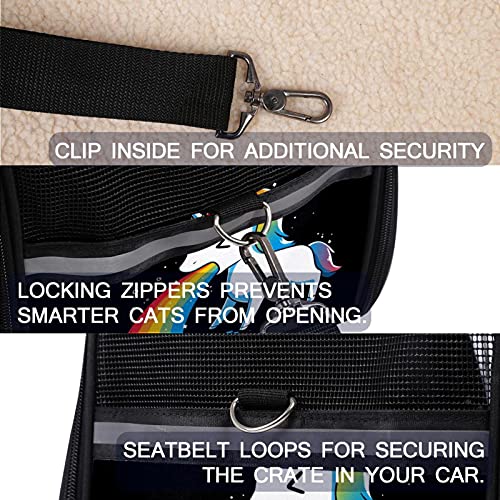 MEITD Portagatos, transportador de viaje para gatos, para perros, cachorro, cómodo, portátil, plegable, bolsa para mascotas, aprobada por aerolínea, unicornio, escupir arco iris