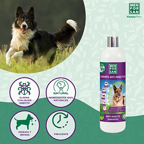MENFORSAN Champú Anti-Insectos Perros 1L | 3 Activos Naturales Margosa, Geraniol y Lavandino | Elimina Todo Tipo de Insectos