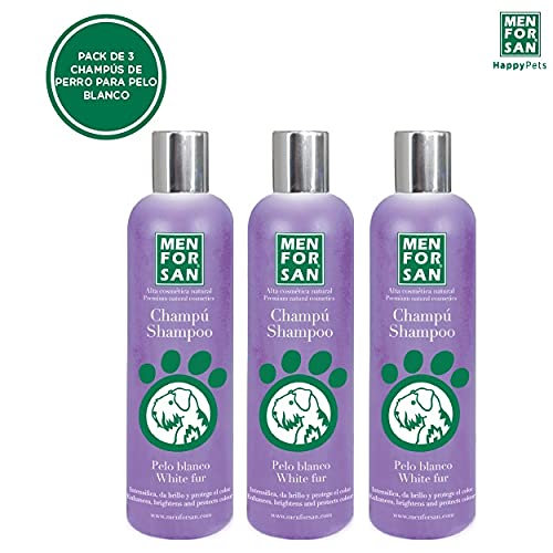 MENFORSAN Champú Perros Pelo Blanco 300ml Pack de 3 Unidades | Intensificador del Color, con pH Neutro Adaptado al Perro