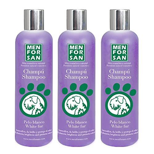MENFORSAN Champú Perros Pelo Blanco 300ml Pack de 3 Unidades | Intensificador del Color, con pH Neutro Adaptado al Perro
