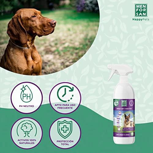 MENFORSAN Spray Anti-Insectos Perros 750ml, 3 Activos Naturales Margosa, Geraniol y Lavandino