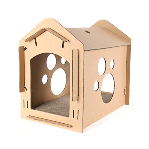 Mengmengda Caja de cartón corrugado de cartón para casa de cartón gatito Tickler Rascador de gatito Nido