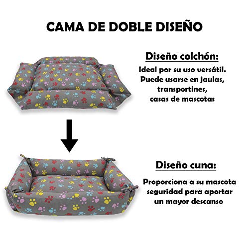 MERCURY TEXTIL – Cama Doble Uso para Mascotas, rellena de Fibra Hueca, cómoda y Transpirable. Lo Ideal para Tus Mascotas. (Medium, Huellas Mascotas)