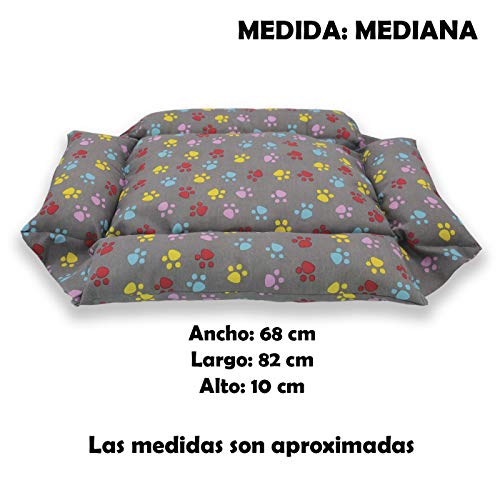 MERCURY TEXTIL – Cama Doble Uso para Mascotas, rellena de Fibra Hueca, cómoda y Transpirable. Lo Ideal para Tus Mascotas. (Medium, Huellas Mascotas)