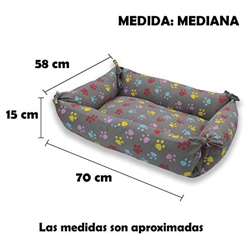 MERCURY TEXTIL – Cama Doble Uso para Mascotas, rellena de Fibra Hueca, cómoda y Transpirable. Lo Ideal para Tus Mascotas. (Medium, Huellas Mascotas)