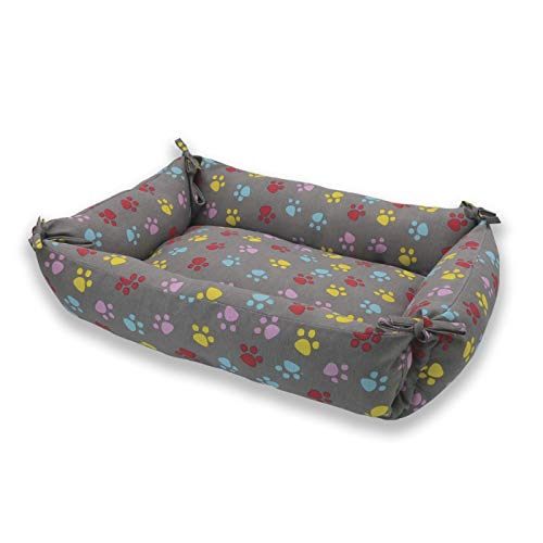 MERCURY TEXTIL – Cama Doble Uso para Mascotas, rellena de Fibra Hueca, cómoda y Transpirable. Lo Ideal para Tus Mascotas. (Medium, Huellas Mascotas)