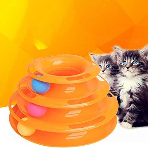 MeterBew1147 Juguete Creativo para Gatos y Mascotas Carrusel para Gatos de Tres Capas Suministros para Gatos Juguete para Gatos Carrusel para Gatos con Torre de Tres Capas - Amarillo