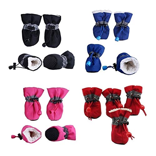 MGHN Zapatos para Perros 4pcs Invierno Perro de Mascota Zapatos Impermeables Antideslizante Lluvia Nieve Botas Calzado Caliente Grueso for Gatos pequeños Perros Calcetines Botines Top