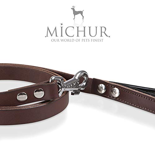 MICHUR Design Correa, Correa de Cuero para Perros, marrón con Corona y patrón de Cuadros, Cuero, Correa Plana, (Aprox.) 150 cm x 2 cm, Pasaje a Nuestro Collar Design