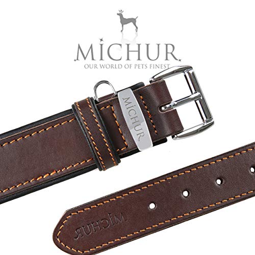 MICHUR Minimo Collar de Cuero para Perros, Cuello, marrón con Costuras Naranja y un Anillo para la Placa de identificación, Cuero, Disponibles en Diferentes tamaños, 72cm