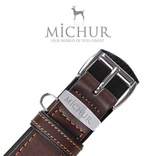 MICHUR Minimo Collar de Cuero para Perros, Cuello, marrón con Costuras Naranja y un Anillo para la Placa de identificación, Cuero, Disponibles en Diferentes tamaños, 72cm