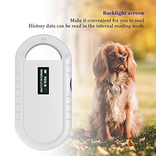 Microchip RFID Reader,Escáner microchip mascotas con pantalla retroiluminada Etiquetas FDX-B de 134.2 kHz Lector portátil de chips de animales de mano para ISO 11784/11785,FDX-B e ID64 RFID,Blanco