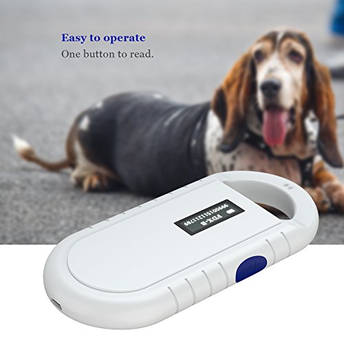 Microchip RFID Reader,Escáner microchip mascotas con pantalla retroiluminada Etiquetas FDX-B de 134.2 kHz Lector portátil de chips de animales de mano para ISO 11784/11785,FDX-B e ID64 RFID,Blanco