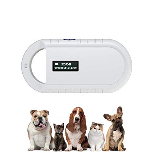 Microchip RFID Reader,Escáner microchip mascotas con pantalla retroiluminada Etiquetas FDX-B de 134.2 kHz Lector portátil de chips de animales de mano para ISO 11784/11785,FDX-B e ID64 RFID,Blanco