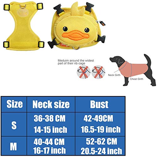 MILECN Mochila para Perros Cute Dibujos Animados Sillín Ajustable Pato Dos Piezas Pecho Mochila Transportador Arnés para Caminar Viajar,M
