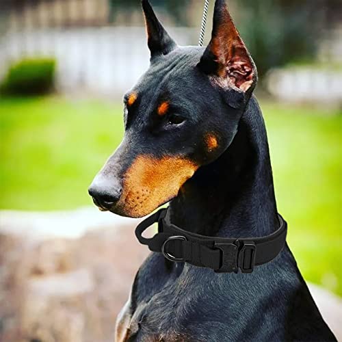 Militar Collares Tácticos para Perros, Collar K9 con Mango de Control Hebilla de Metal, Nailon Perro Collares Ajustable para Entrenamiento de Perros Medianos y Grandes, Negro, M