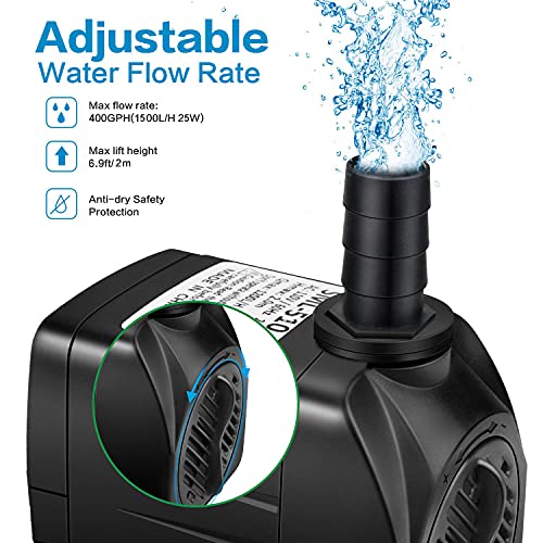 Mini Bomba de Agua, zerotop 1500L/H 25W Bomba Sumergible, Bomba de Acuario, Bomba de Circulación para Acuario de Fuente de Estanque, con 3 Boquillas, 2.1m de Altura, Cable de 2m