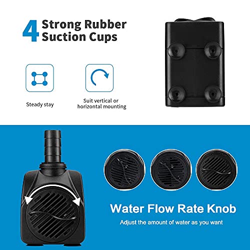 Mini Bomba de Agua, zerotop 1500L/H 25W Bomba Sumergible, Bomba de Acuario, Bomba de Circulación para Acuario de Fuente de Estanque, con 3 Boquillas, 2.1m de Altura, Cable de 2m