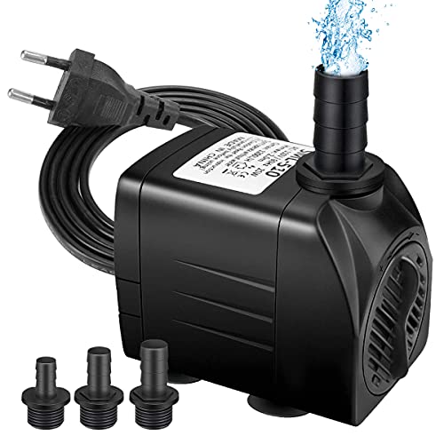 Mini Bomba de Agua, zerotop 1500L/H 25W Bomba Sumergible, Bomba de Acuario, Bomba de Circulación para Acuario de Fuente de Estanque, con 3 Boquillas, 2.1m de Altura, Cable de 2m